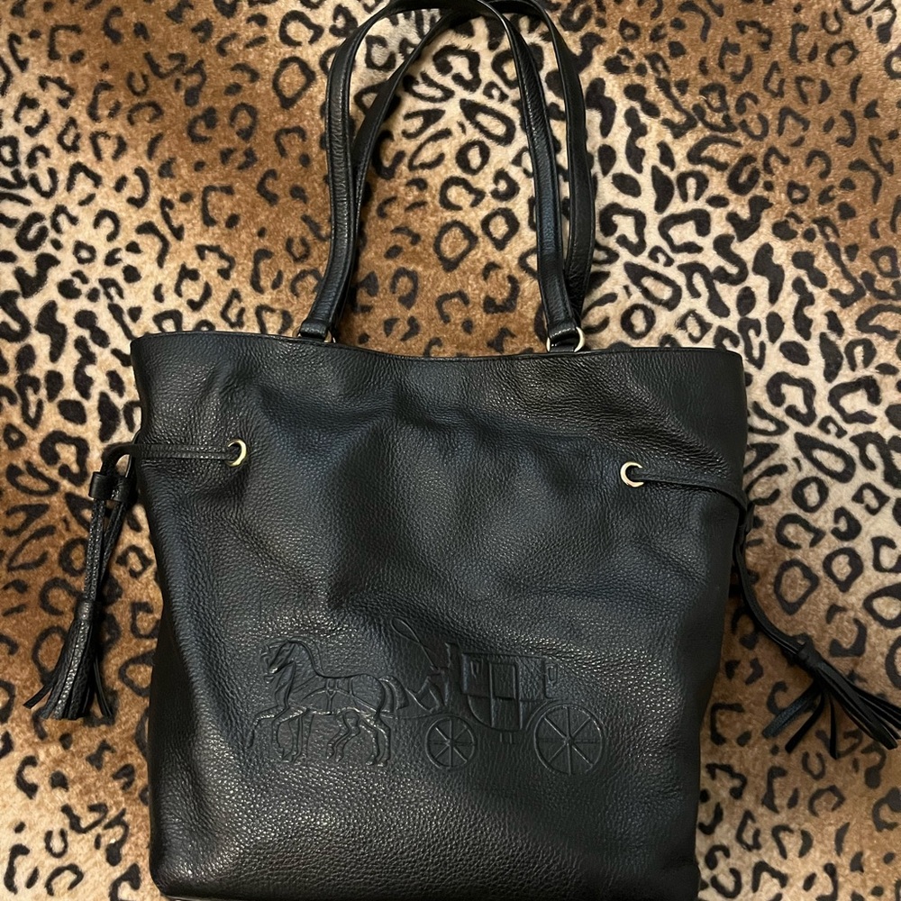 Coach Black Leather Tote with Embossed Design